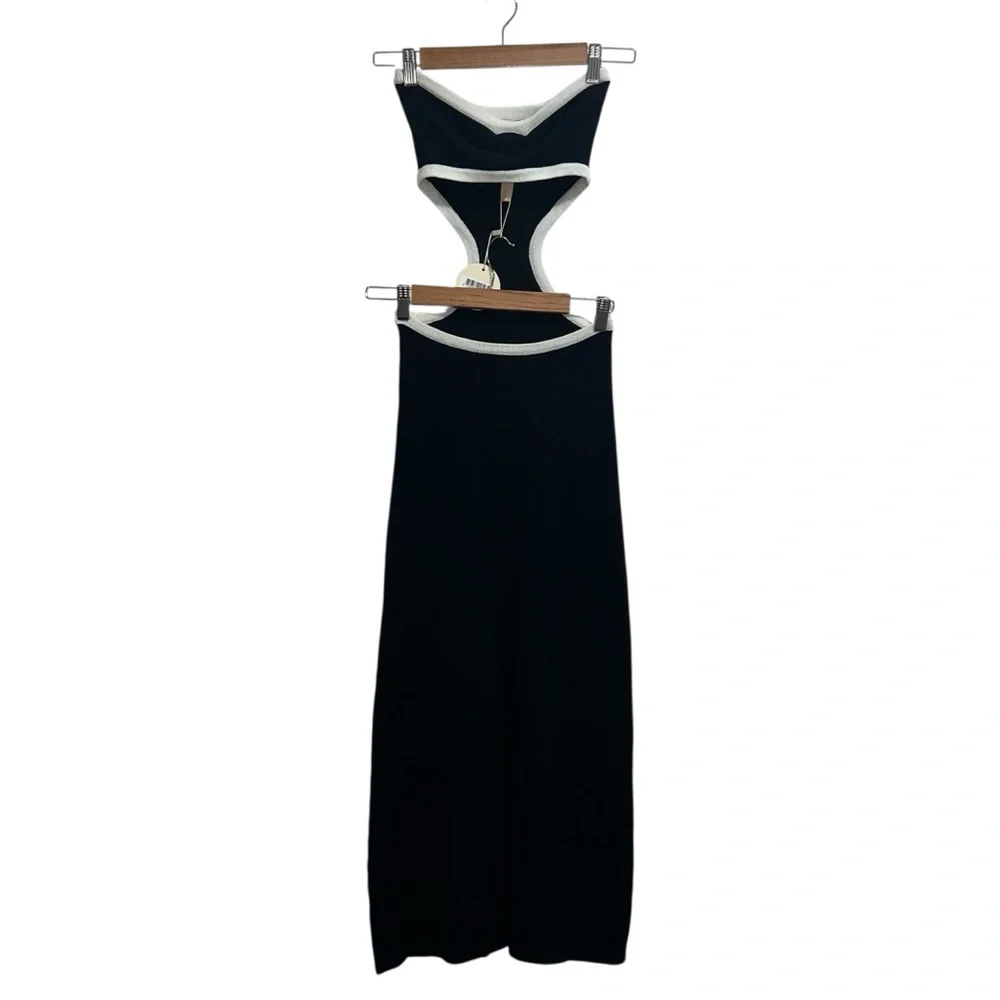 NEW NWT Cin Cin Empire Strapless Knit Cutout Maxi Dress In Black